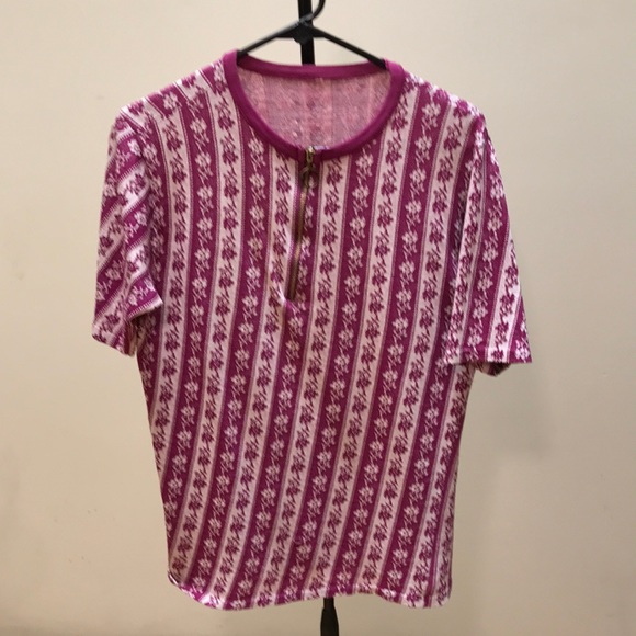 Vintage half zipper collarless short sleeve 70s